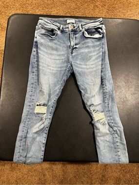 Legend London Men's Slim Jeans 32x32 - Light Blue Distressed